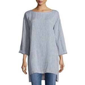 Eileen Fisher Organic Linen Boat Neck Tunic Top Minimalist Lagenlook Women’s S